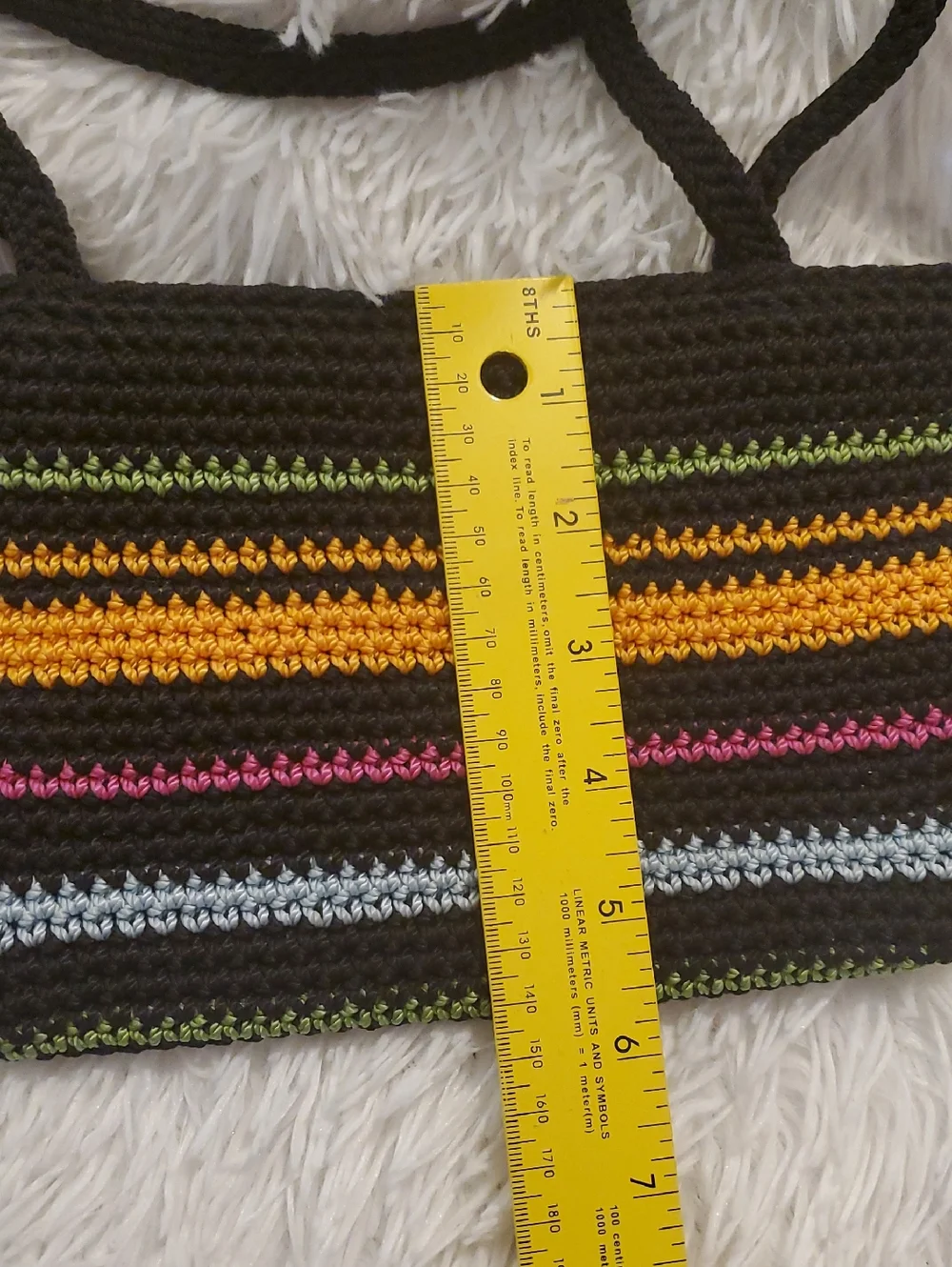 The Sak Black Crochet Shoulder Bag with Orange, Purple, Green & Blue Stripes